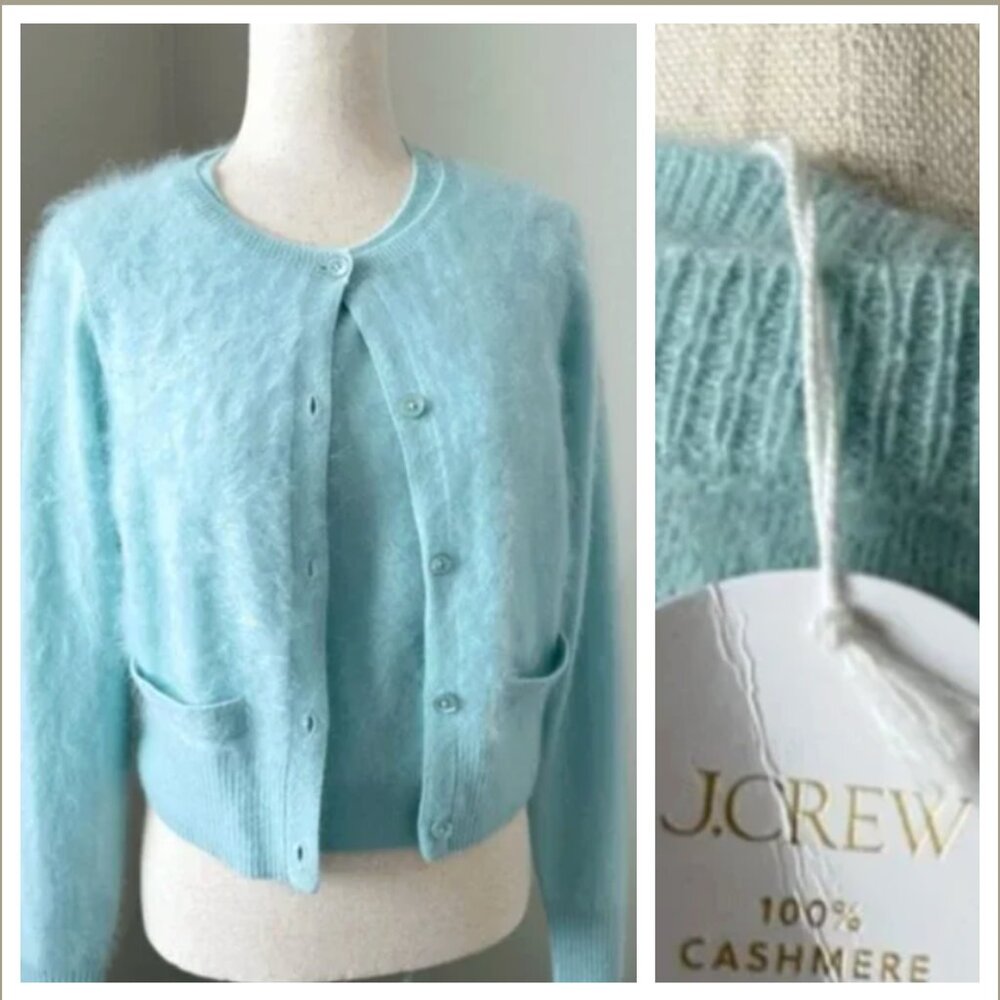NWT J. Crew Brushed Cashmere 2 pc twin set sweater cardigan shell S